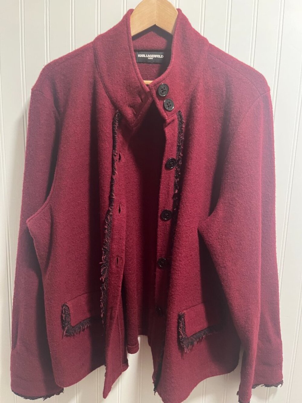 Karl Lagerfeld Paris-Wool funnel neck jacket/blazer/cardigan